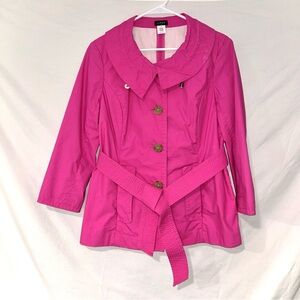 J. Crew Hot Pink Belted Lightweight Cotton Trench Coat Peter Pan Collar